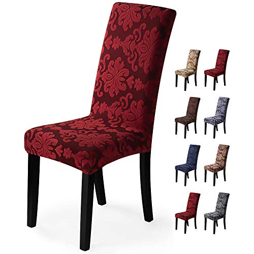 Fundas para sillas 6 Piezas Funda de Silla Comedor Stretch Cubiertas para sillas Extraíble Lavable Cubierta de Asiento Fundas sillas Duradera Modern Boda Decor Restaurante(6 Piezas,Jacquard-Rojo)