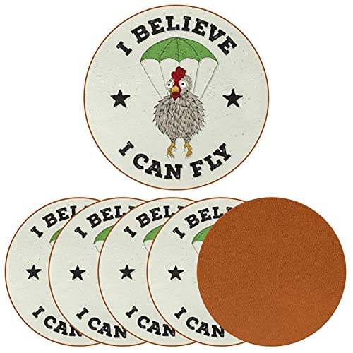 Funny Chicken I Belive I Can Fly4.7.6 cm posavasos grandes, anti-manchas, cristal anti-arañazos y antideslizante, un juego de 6 absorbentes
