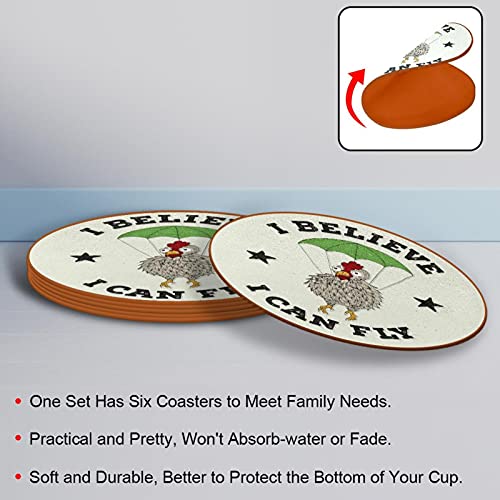 Funny Chicken I Belive I Can Fly4.7.6 cm posavasos grandes, anti-manchas, cristal anti-arañazos y antideslizante, un juego de 6 absorbentes