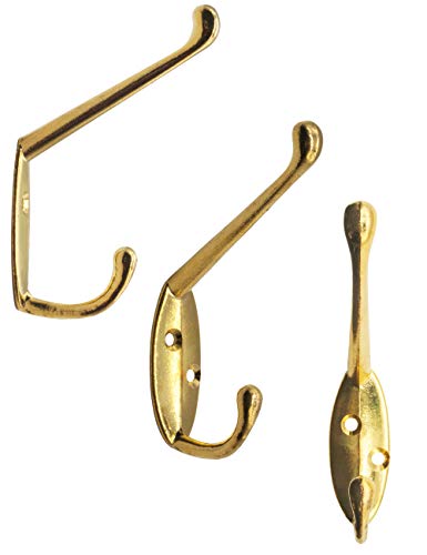 FUXXER® - Ganchos clásicos para guardarropa, ganchos dobles, ganchos de hierro, ganchos de metal, diseño de hierro fundido, vintage rústico, retro, 85 x 55 mm, 5 unidades, latón, diseño dorado.