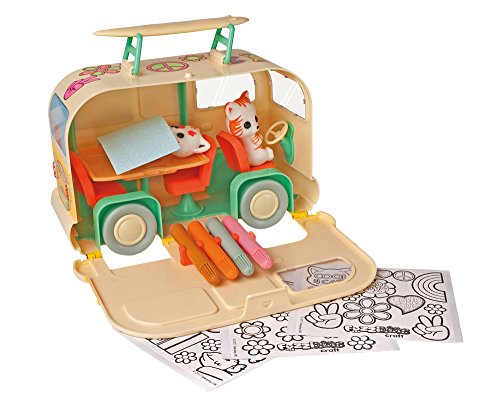 Fuzzikins Craft Campervan maletín/Juguete Camping Carro con 2 Lavables Gato Figuras para Pintar y Puertas/para niños a Partir de 3 años.