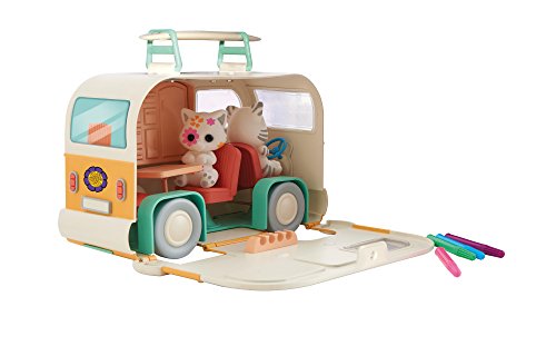 Fuzzikins Craft Campervan maletín/Juguete Camping Carro con 2 Lavables Gato Figuras para Pintar y Puertas/para niños a Partir de 3 años.