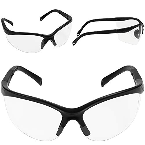 Gafas de Seguridad Negras , Gafas Proteccion - Trozo 12 Gafas Protectoras Ojos con Lentes Plástico Transparente y Plaquetas Nasales y Fundas de Patillas de Goma para un Ajuste Cómodo - Laboratorio Química, Construcciones y Más