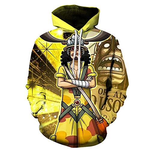 GAMESBD Sudaderas con Capucha Avant Garde Hombre One Piece Anime Sudadera con Capucha 3D Sweater Cordón Bolsillo Prendas De Abrigo Amarillo S