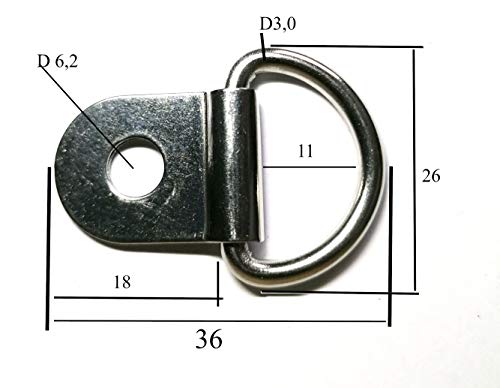 GAO Flora 6 anillas de amarre pequeñas perforaciones de 6,2 mm con tornillo de cabeza de martillo M6 x 12 de acero inoxidable.