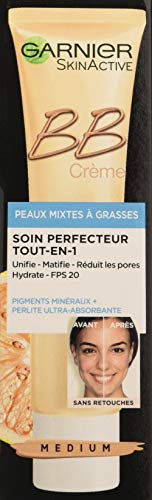 Garnier Skin Active BB Crema para pieles mixtas a grasas medianas – Cuidado milagro perfector Todo en 1 pieles mixtas grasas, 1 unidad
