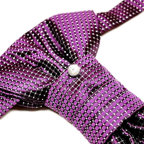 GASSANI Juego de 3 corbatas con pin de corbata Plastron y pañuelo en 23 diseños, ya atadas Morado | Puntos Plateados Talla única