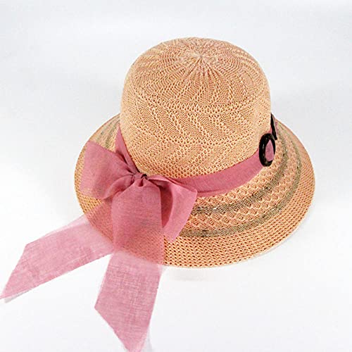 Geekcook Sombrero cordobes Mujer,2021 New Summer Beach Hat Student Color Match Doble Hebilla Gran Sombrero Al Aire Libre Sol Smash Smash Lady Knit Hat-Naranja