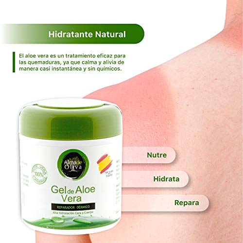 Gel Aloe vera 100% de Canarias crema hidratante natural 500 ml para la piel irritada por el depilado y afeitado/Quemaduras solares y picadura de insectos. Uso Facial y Corporal