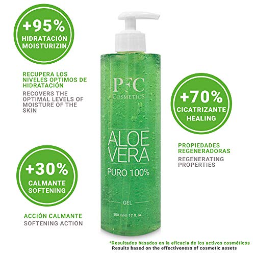 Gel de Aloe Vera Puro 100%, Hidratante natural para piel sensible (500ml) Hecho en España - PFC Cosmetics