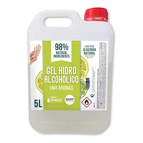 Gel hidroalcohólico de 5000 ml con 70% alcohol y con glicerina NATURAL para el cuidado de la piel. 98% ingredientes Naturales. NUEVOS AROMAS (CITRICO)