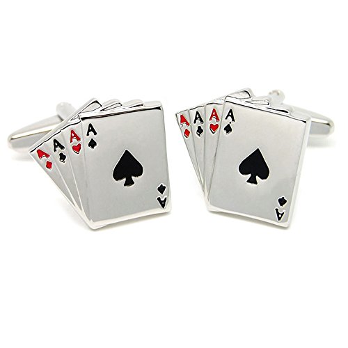Gemelos en Forma de Poker Carta 4A Gemelos de Moda de Color Plateado para Hombres