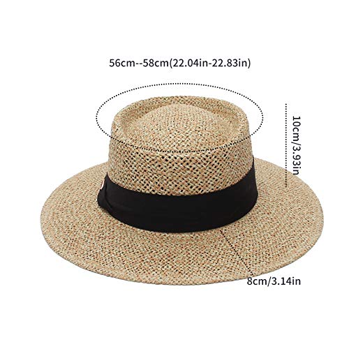 GEMVIE- Sombrero Canotier Mujer Sombreros de Paja Hombre Verano ala Ancha Panama Proteción UV Sol para Playa Unisex
