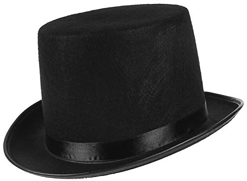 GEMVIE Sombrero de Copa con Cinta de Raso para Adultos, Sombrero Negro Hombre y Mujer,Sombrero de Copa Chapeau, Sombrero de Mago de Fiesta para Carnaval (Negro)