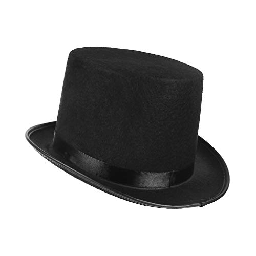 GEMVIE Sombrero de Copa con Cinta de Raso para Adultos, Sombrero Negro Hombre y Mujer,Sombrero de Copa Chapeau, Sombrero de Mago de Fiesta para Carnaval (Negro)