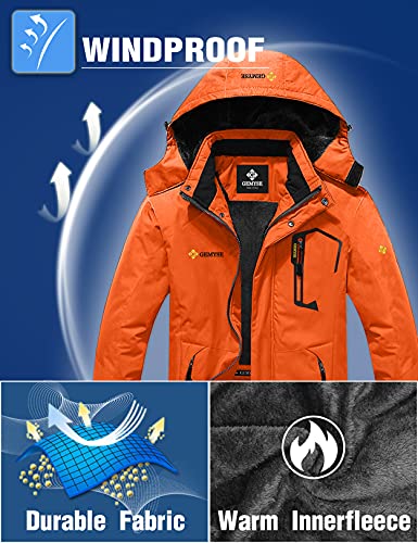 GEMYSE Chaqueta de Esquí Impermeable de Montaña para Hombre Abrigo de Invierno de Lana Antiviento con Capucha (Naranja 01,L)