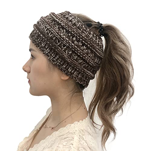 Generic - Gorro de cola de caballo para mujer, para el exterior, tejido de crochet con cable, para la cabeza, diseño de flor de café