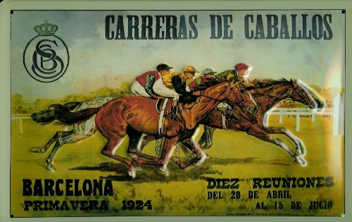 Generisch Cartel de chapa de metal con diseño de carreras de caballos Barcelona 1924, 3D, curvado, 20 x 30 cm