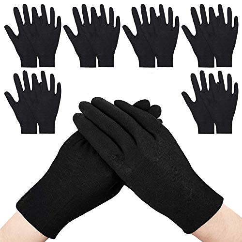 GiantGo guantes de algodón negro, 12 pares de guantes de inspección, guantes de trabajo de seguridad, respetuosos con la piel, hechos para manos secas, limpieza de archivo, inspección de joyas