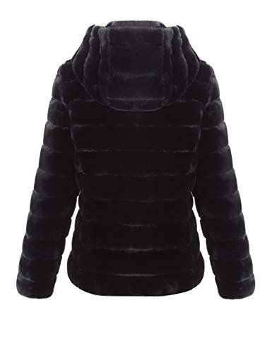 Giolshon Chaqueta de Forro Polar de piel Sintética para Mujer con Capucha, Abrigo de Invierno Termica 1801 Negro XL