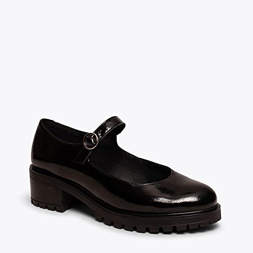Girl Charol Zapatos con Suela Track y Pulsera Negro