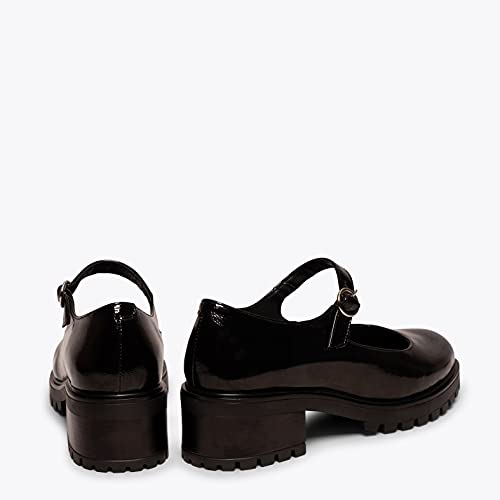 Girl Charol Zapatos con Suela Track y Pulsera Negro