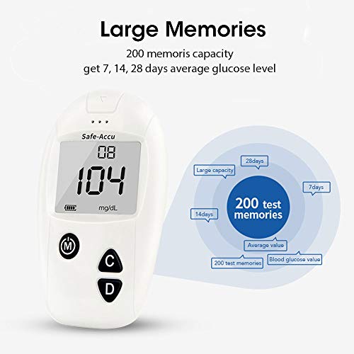 Glucosa en sangre kit de Safe Accu control de la diabetes kit de prueba de azúcar en sangre kit Pack 50 tiras para diabéticos-en mg/dL