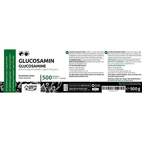 Glucosamina en Polvo para Perros y Caballos (500g.) | Sin Aditivos, Azúcares ni Sal Añadidos | GreenPet
