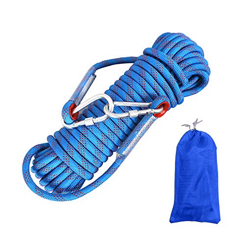 Gobesty Cuerda de escalada al aire libre, 10 m, cuerda de seguridad trenzada de nailon con mosquetón, para alpinismo al aire libre, camping, fuga y combate contra incendios (color aleatorio)