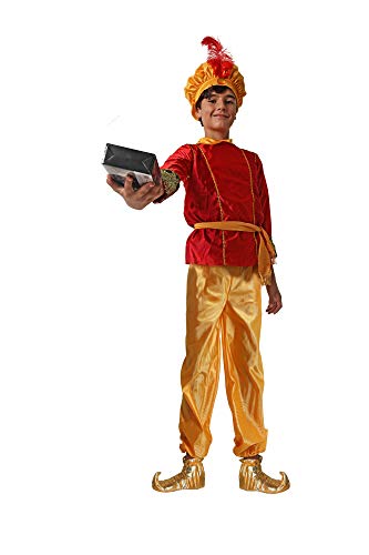Gojoy shop- Disfraz de PAJE para Niños Navidad Carnaval (Contiene Gorro, Cinturón, Camiseta, Pantalón y Mochila de Cuerdas.4 Tallas Diferentes) (10-12 años, Rojo)