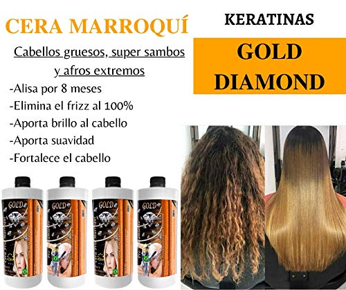 Gold DIAMOND — Cera Marroqui — KIT de Alisado Brasileño, tratamiento profesional a base de Keratina, vitaminas y extractos naturales, alisa al 100% los cabellos zambos y afros