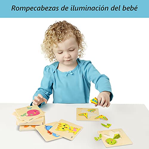 GOLDGE 16PCS Puzzles de Madera Juguetes Bebes, Juguetes Montessoris,Puzzles de Madera Educativos, Juego de Regalo Educativo Preescolar de Aprendizaje temprano para niños