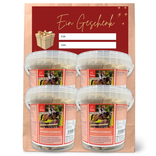 Golosinas de plátano, golosinas para caballos + sabor plátano, golosinas naturales para caballos + vitaminas, oligoelementos minerales, alimento para caballos, premio para pony, 4 unidades de 400 g