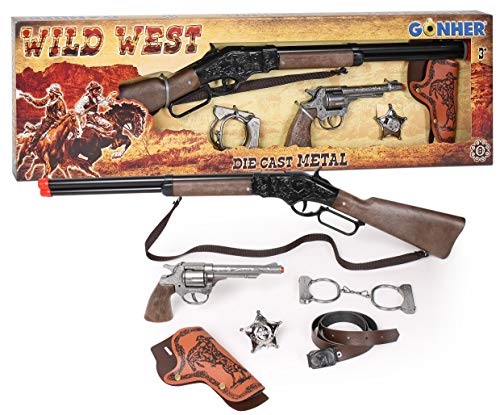 Gonher S.A.-Set Rifle Pistola Cowboy, Color Plata, sin Talla (A1203057)
