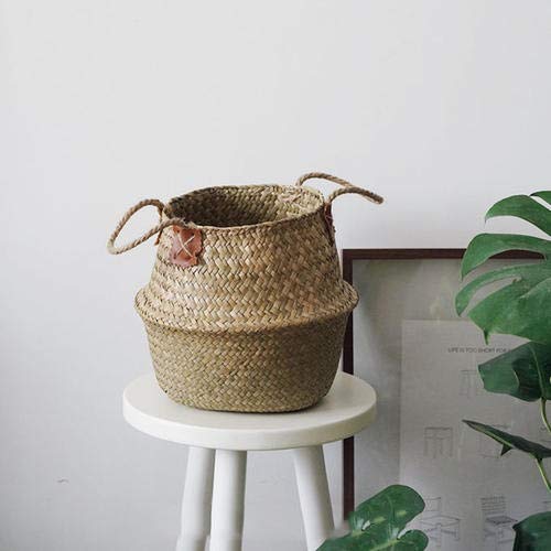Goodchanceuk - Cesta de junco marino tejido, juego de 3 unidades, cesta con asa para maceta, jardín, contenedor de lavandería, hogar, natural