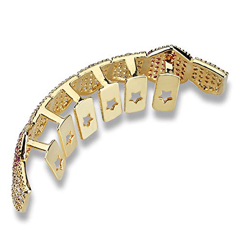 Gorra de dientes de hip-hop Goma dentada de una fila inferior Dientes de oro Gorra de Europa y América Hip-hop 8 dientes Circón micro incrustado Dientes de oro de oro Decoración de hipster,Gold
