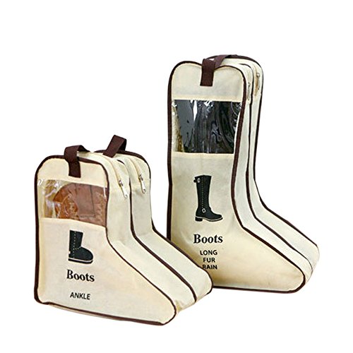 Gosear 2 piezas Portátil Viaje Bolsa de Transporte Prueba de Polvo para Zapatos de Bota/Organizador Caja Estuche Envase Protector con Compartimientos de Doble,Beige