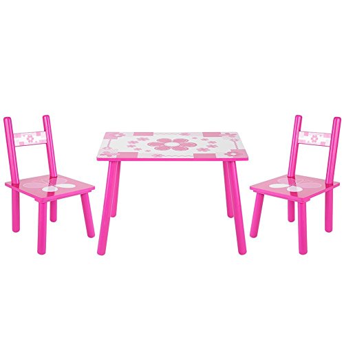 GOTOTOP - Conjunto de mesa y 2 sillas para niños, mesa y sillas de madera, instalación sencilla, para habitación de niños, estudio, escuela, sala de juegos