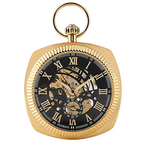 GPWDSN Luminoso Reloj de Bolsillo mecánico de Cuerda Manual para Hombre Relojes de Bolsillo de Caja Cuadrada Hombres Reloj Colgante con Esfera Hueca única para niño, Domo con Pantalla de re