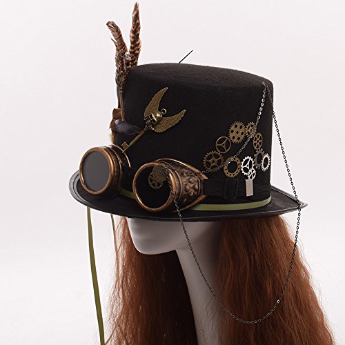 GRACEART Unisexo Steampunk Sombrero Gafas de protección Sombrero de Copa (Circunferencias de la cabeza-61cm)