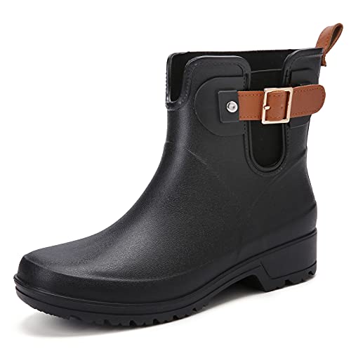 gracosy Botas de Agua para Mujer Zapatos de Lluvia Impermeable Chelsea Botas Otoño Invierno Goma Wellington Botas Antideslizante Corto Botas Negro 40