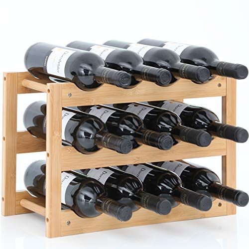 Gräfenstayn® 30550 Botelleros VERONA - apilable de madera de bambú para 12 botellas de vino- tamaño 42x21x28 cm (LxAnxAl) portabidones de vino