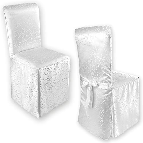 Gräfenstayn® 4 Fundas para sillas Sofia con diseño Jacquard y Lazo Integrado respaldos de sillas Redondas y cuadradas Ajuste Universal (Blanco)