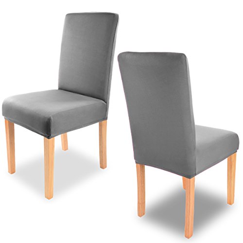 Gräfenstayn 4pcs Fundas para sillas elásticas Charles - respaldos Redondos y angulares - Paquete Benefit - Ajuste bi-elástico con Sello Oeko-Tex Standard 100:"Confianza verificada (Antracita)