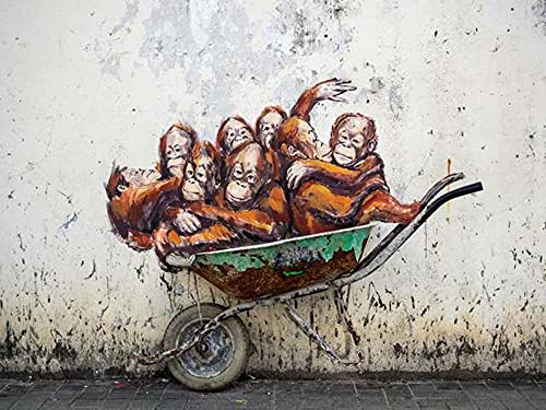 Graffiti Pared Arte Banksy Lienzo Poster Orangutanes Carretilla Calle Arte óLeo Pintura Gracioso Mono Pared Cuadros CláSico Poster Decoracion 50x70cm No Marco