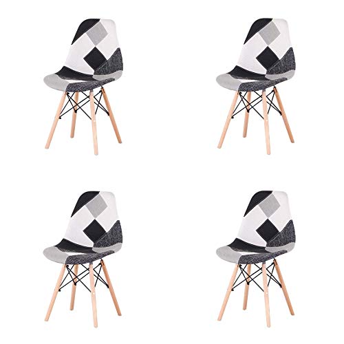 GrandCA HOME Pack de 4 sillas Sillas de Retazos Multicolores en Tela de Lino Sillas de Sala de Estar de Ocio Sillas de Comedor con Respaldo de cojín Suave (Gris-4 sillas)