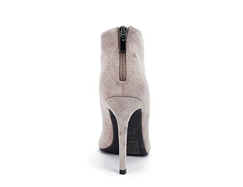 Greatonu - Botas de tacón alto para mujer con puntera en V, color Beige, talla 39 EU