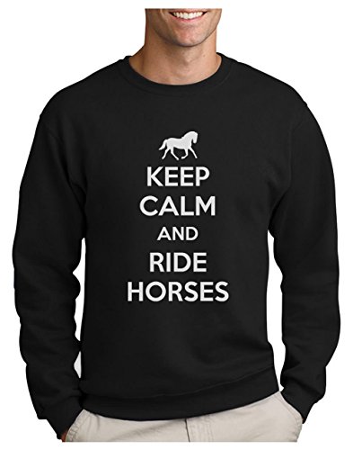 Green Turtle T-Shirts Sudadera para Hombre - Keep Calm and Ride Horses - Regalo Original para los Amantes de los Caballos y la Equitación Medium Negro