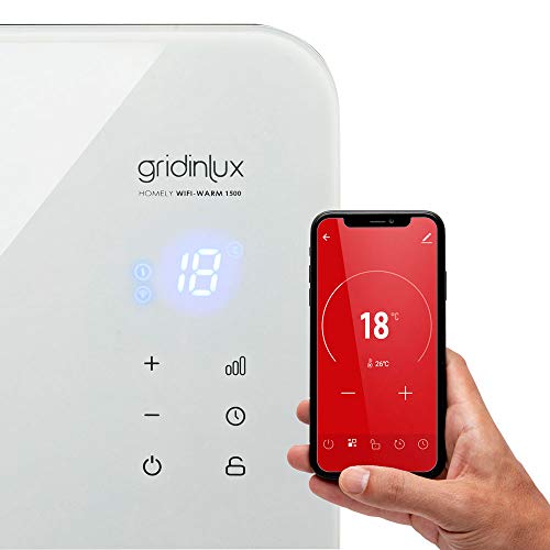 Gridinlux | Radiador Eléctrico Silencioso Programable | Control Móvil App y WIFI | 2 Potencias | Bajo Consumo | Apto para Baños | Homely WiFi Warm 1500W | Resistencia IP24