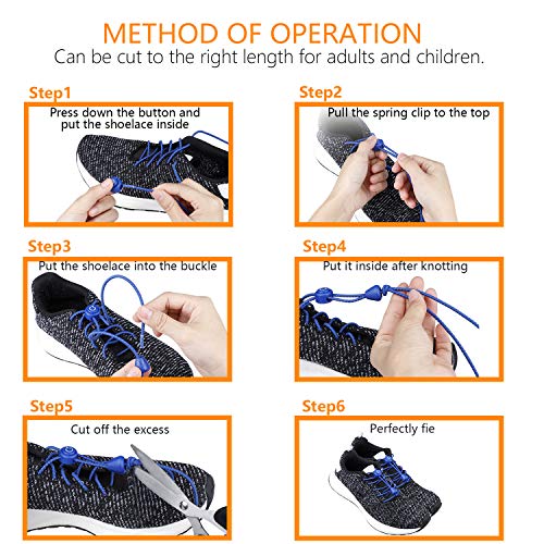 Gritin Cordones Elásticos para Zapatillas, 2 Paquetes（Negro y Azul） Cordones Elasticos para Zapatillas Zapatos Deporte con Sistema de Cierre Rápido sin Atar Suave y Cómodo.